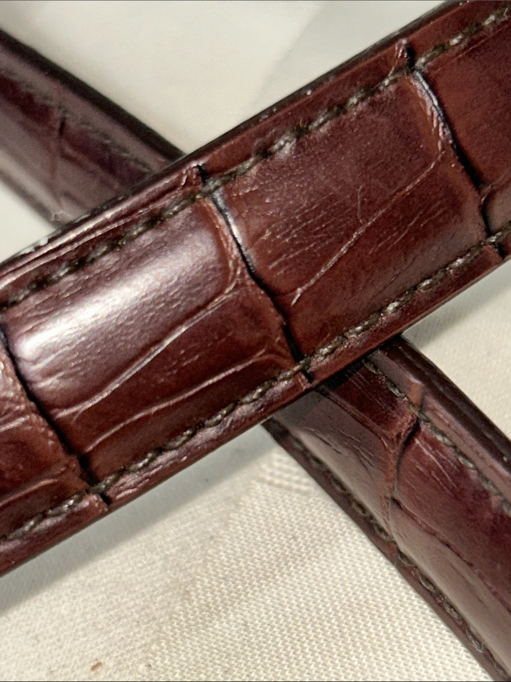 Dark Brown Croc-Embossed Leather Messenger Strap